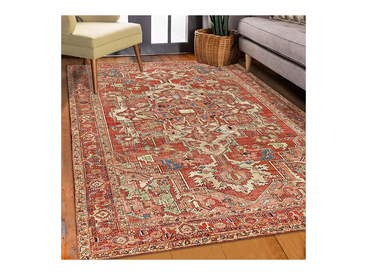tapis salon 120x160 tissé orange rectangle motif oriental VIVACE 4