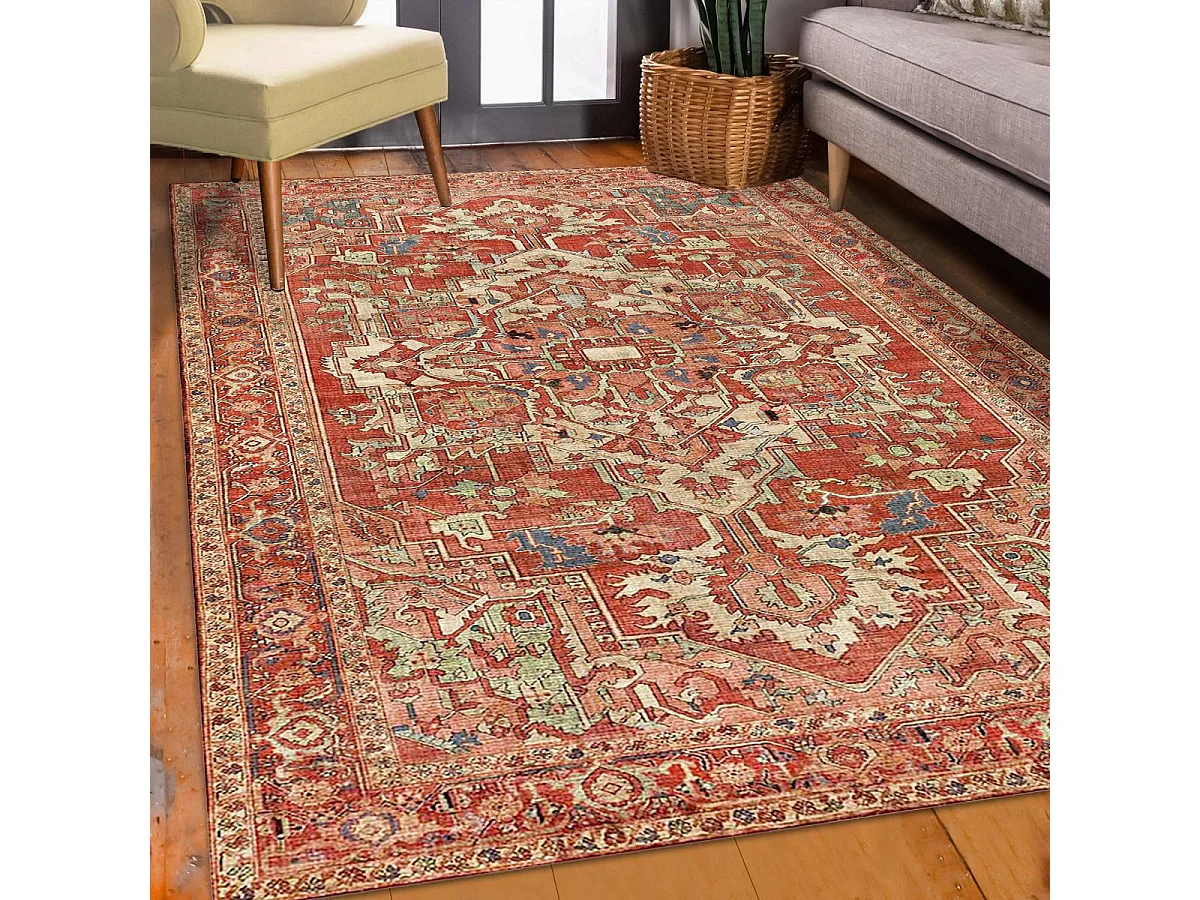 tapis salle à manger 200x290 tissé orange rectangle motif oriental VIVACE 4