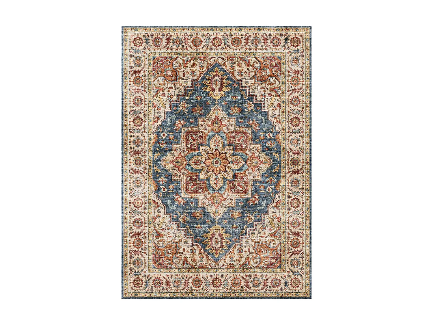 tapis grand salon 200x290 tissé bleu et marron rectangle motif oriental VIVACE 1
