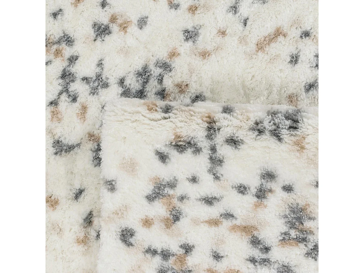 Tapis shaggy 200x290 rectangle tissé beige et blanc motif géométrique TEROVA 1