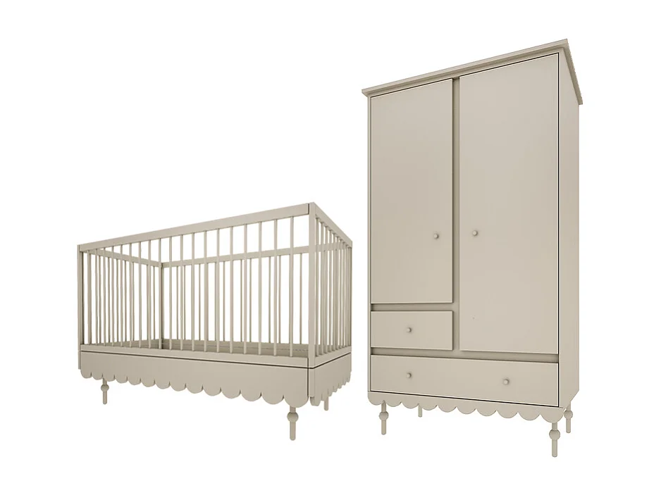 Lit évolutif 70x140 et armoire 2 portes Babushka Olive