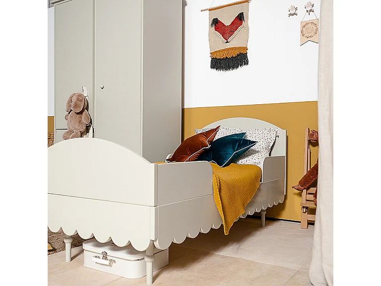 Lit évolutif 70x140 et armoire 2 portes Babushka Olive