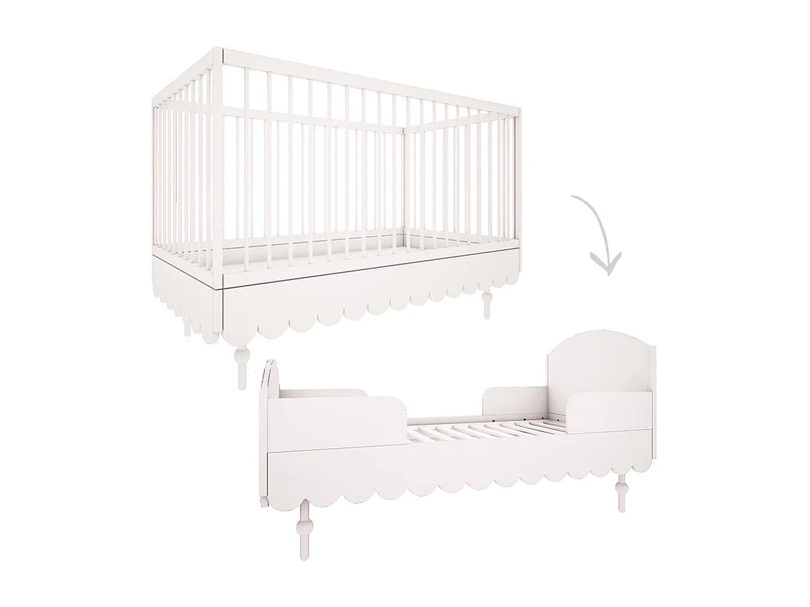 Chambre complète lit évolutif 70x140 commode à langer et armoire 2 portes Babushka Blanc