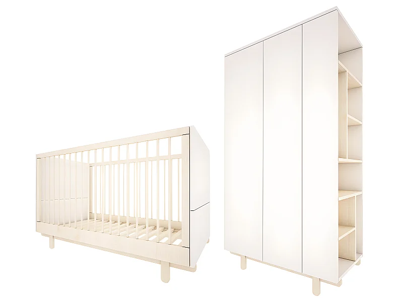 Lit évolutif 70x140 et armoire 2 portes Romy - Blanc