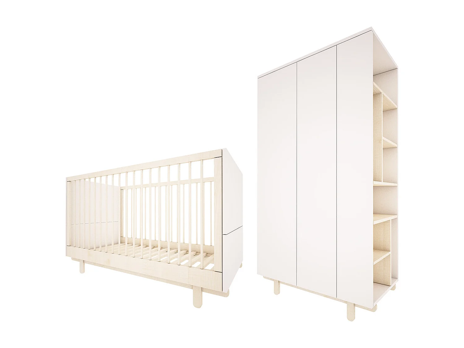 Lit évolutif 70x140 et armoire 2 portes Romy - Blanc