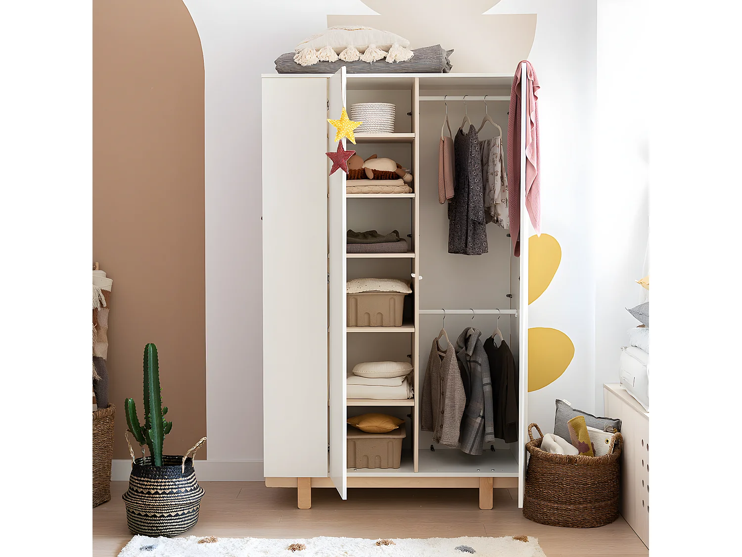 Chambre complète lit évolutif 70x140 commode à langer et armoire 2 portes Romy - Blanc