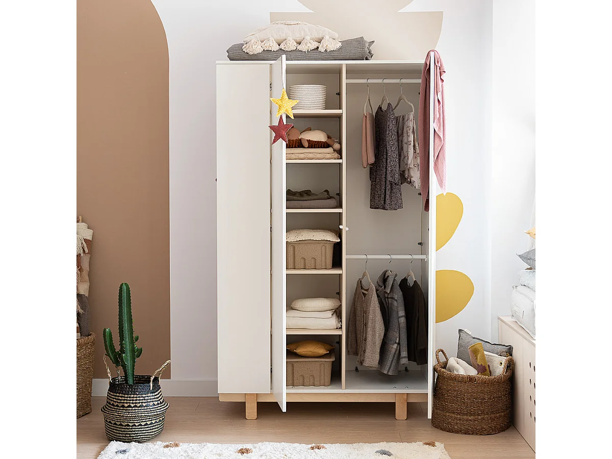 Chambre complète lit évolutif 70x140 commode à langer et armoire 2 portes Romy - Blanc