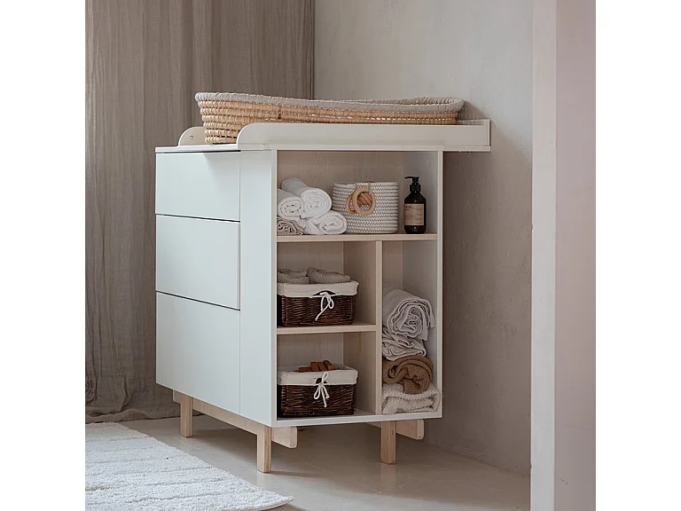 Chambre complète lit évolutif 70x140 commode à langer et armoire 2 portes Romy - Blanc