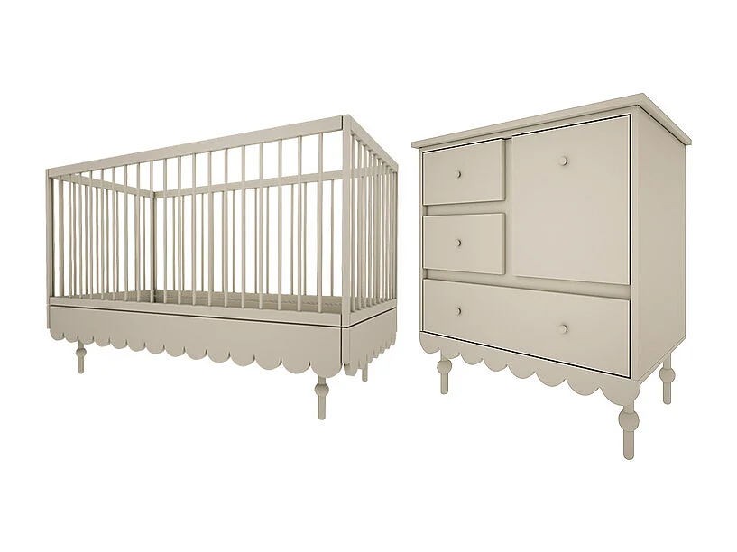 Lit évolutif 70x140 et commode 3 tiroirs Babushka Olive