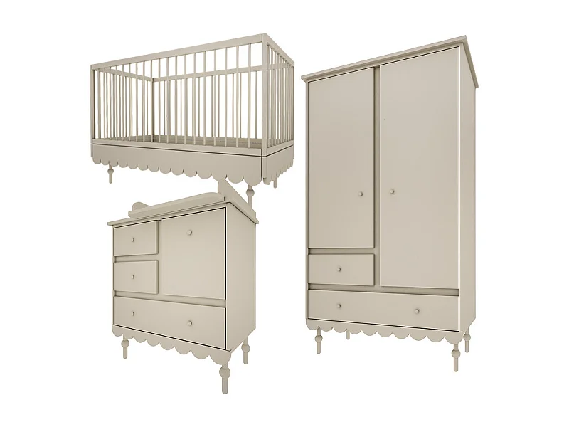 Chambre complète lit évolutif 70x140 commode à langer et armoire 2 portes Babushka Olive