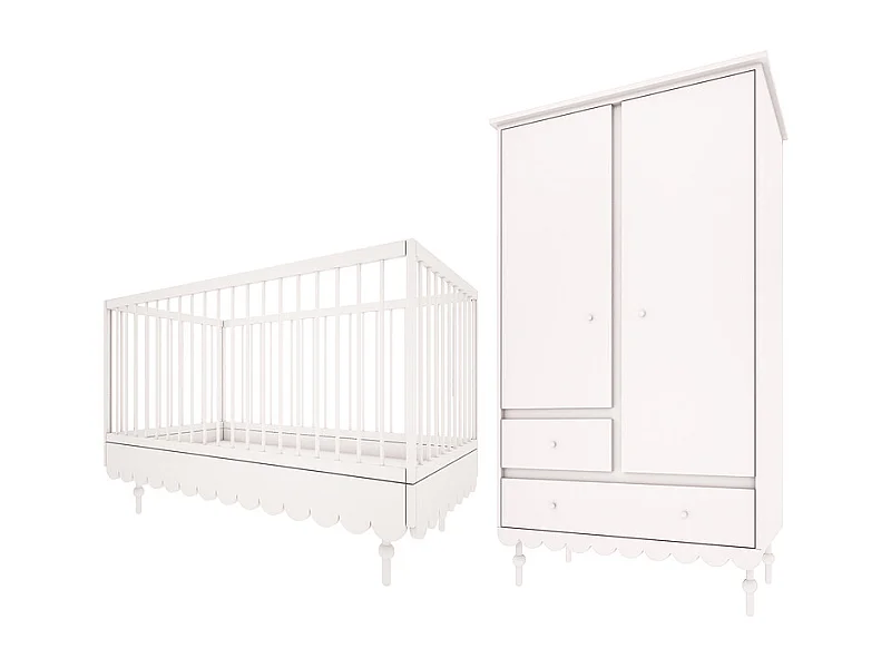 Lit évolutif 70x140 et armoire 2 portes Babushka Blanc