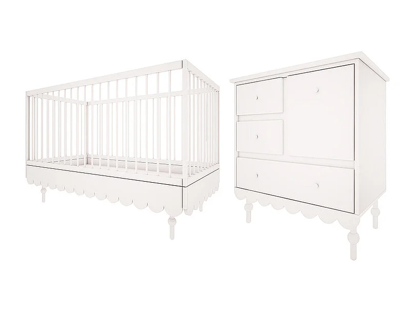 Lit évolutif 70x140 et commode 3 tiroirs Babushka Blanc