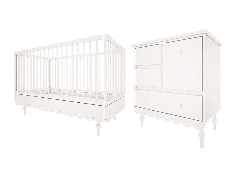 Lit évolutif 70x140 et commode 3 tiroirs Babushka Blanc