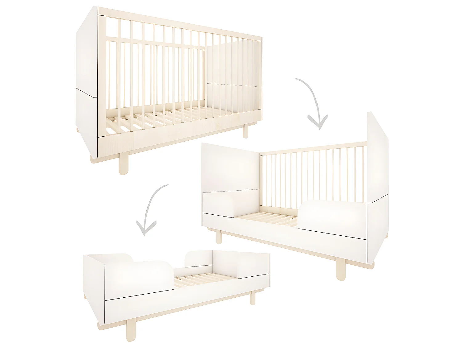 Lit évolutif 70x140 et commode 3 tiroirs Romy - Blanc