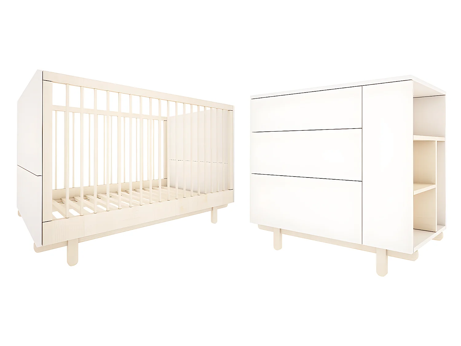 Lit évolutif 70x140 et commode 3 tiroirs Romy - Blanc