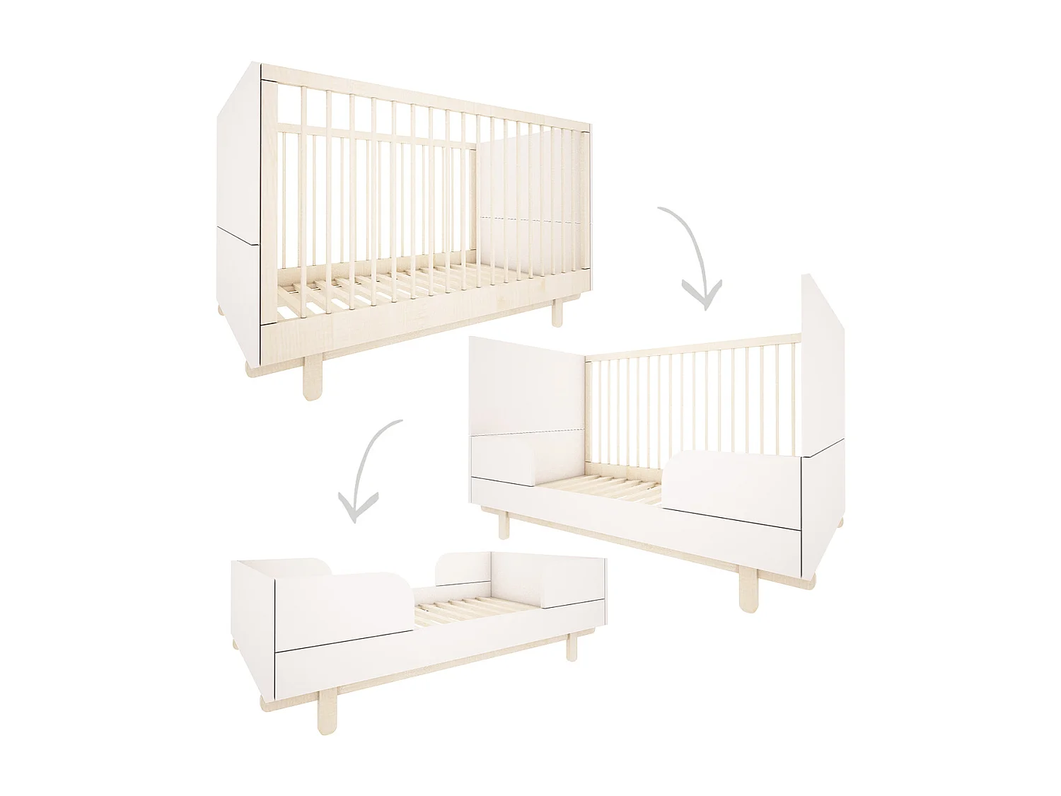 Lit évolutif 70x140 et commode 3 tiroirs Romy - Blanc