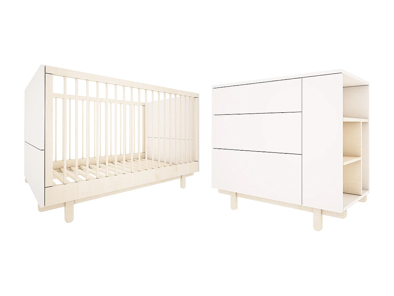 Lit évolutif 70x140 et commode 3 tiroirs Romy - Blanc