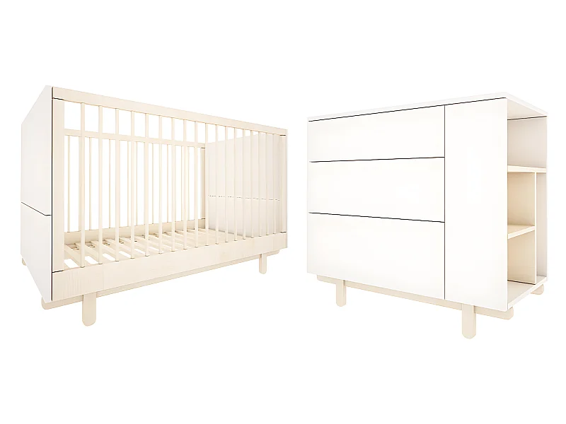 Lit évolutif 70x140 et commode 3 tiroirs Romy - Blanc