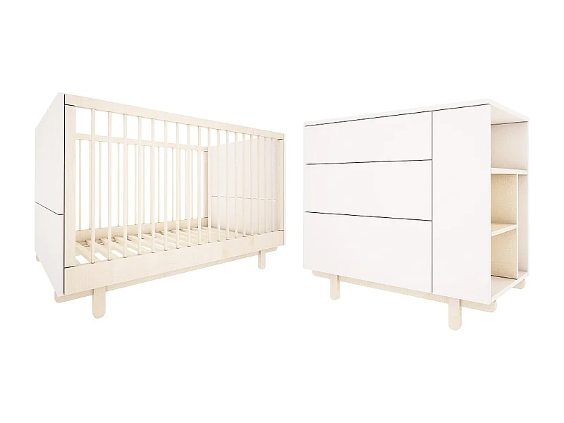 Lit évolutif 70x140 et commode 3 tiroirs Romy - Blanc