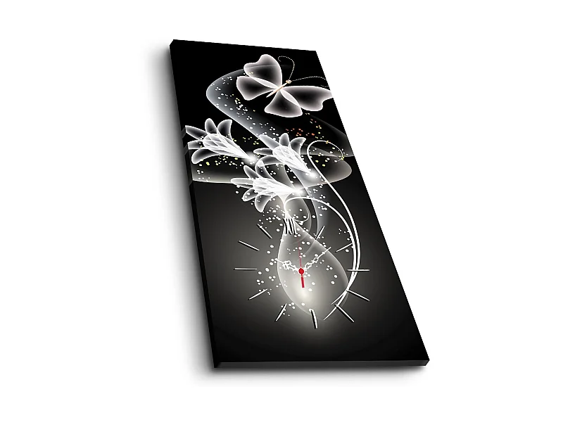 Montre murale avec toile décorative de fleurs fantastiques, 100% toile en daim, 30x70cm