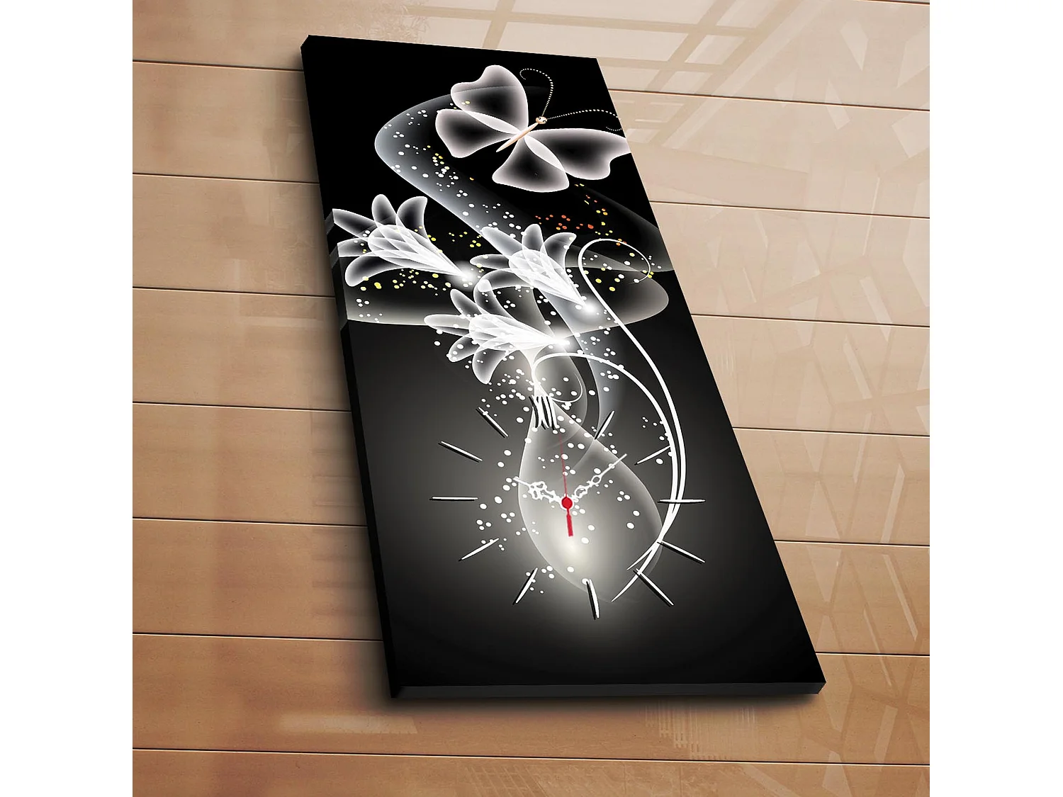 Montre murale avec toile décorative de fleurs fantastiques, 100% toile en daim, 30x70cm