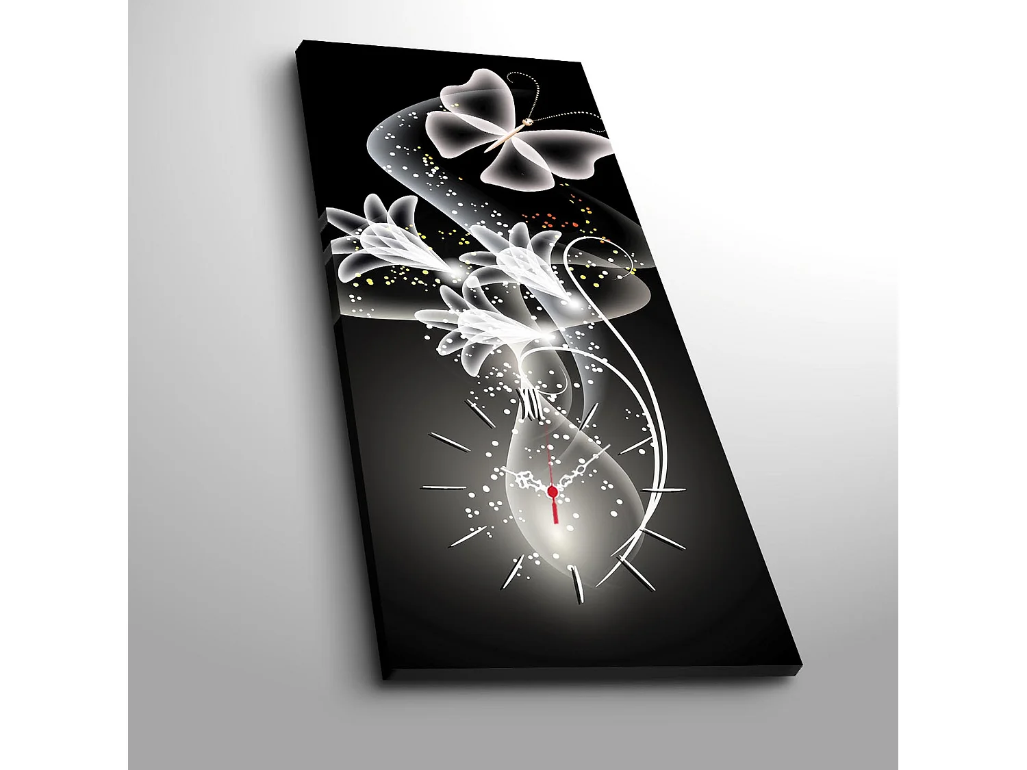 Montre murale avec toile décorative de fleurs fantastiques, 100% toile en daim, 30x70cm