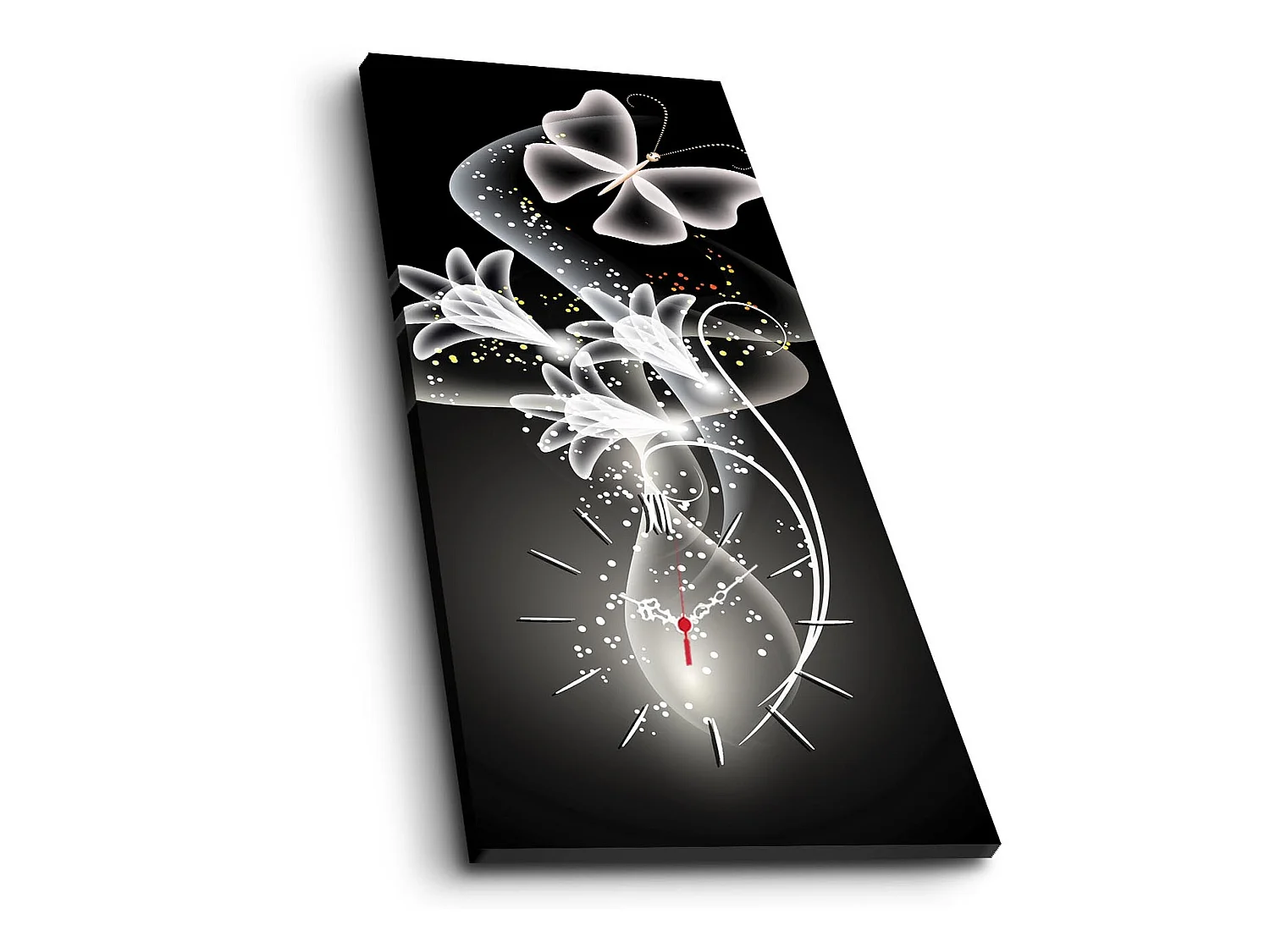 Montre murale avec toile décorative de fleurs fantastiques, 100% toile en daim, 30x70cm