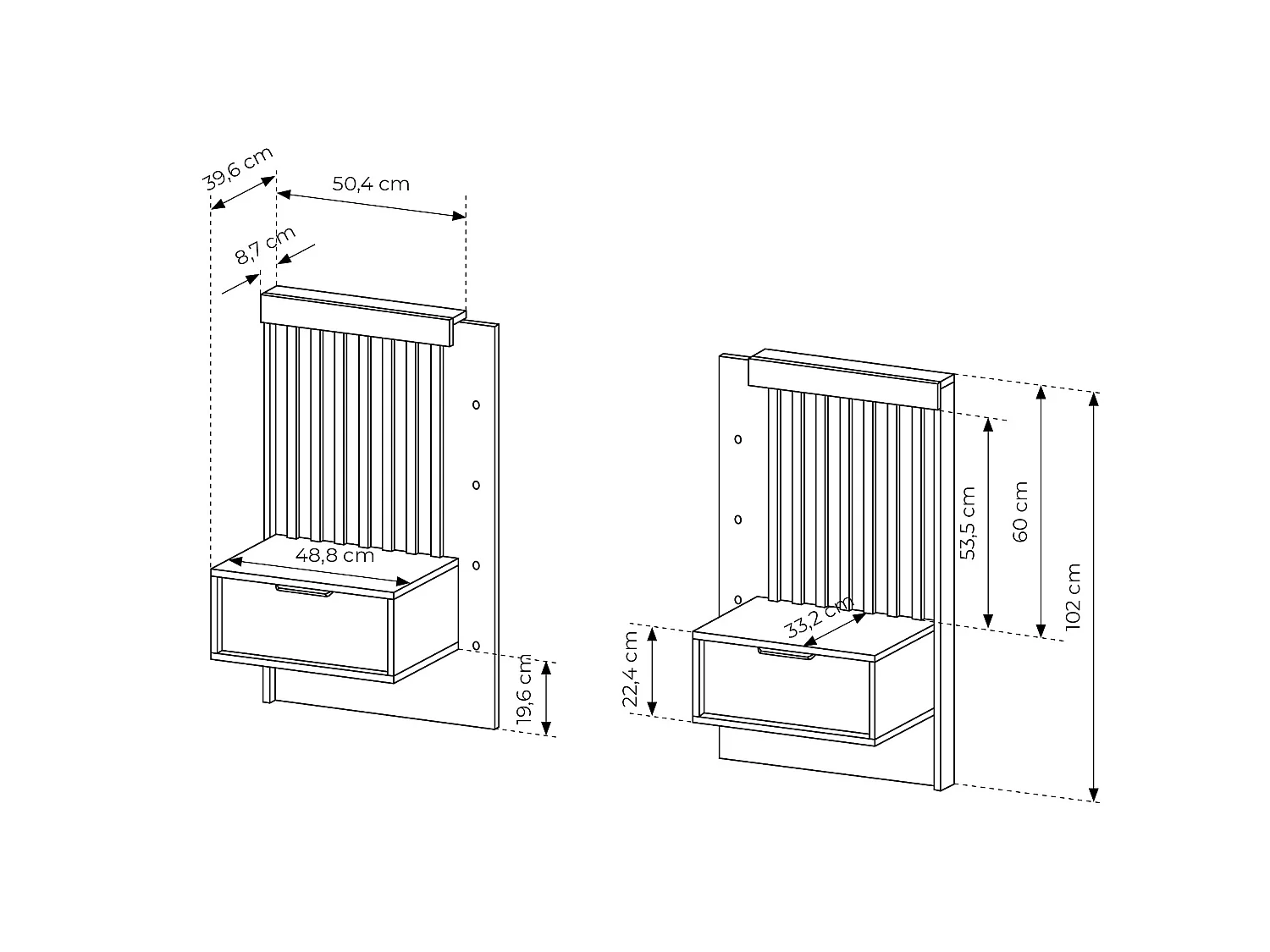 Lit coffre avec chevets 160 x 200 cm - Avec LEDs - Coloris : Naturel et noir - ARIADA