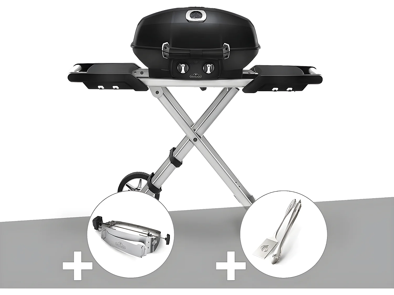 Barbecue à gaz Travel Q Pro 285X + Rôtissoire + Ensemble 2 ustensiles - Napoleon