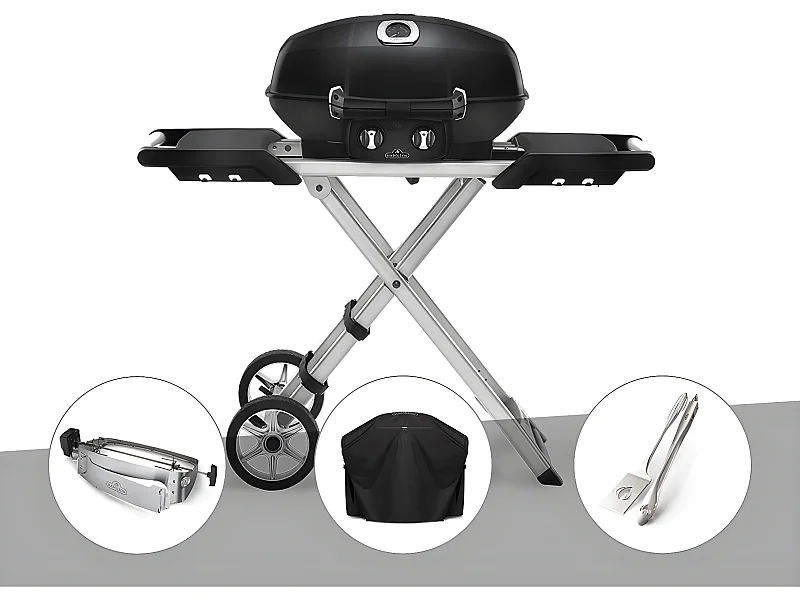 Barbecue à gaz Travel Q Pro 285X + Rôtissoire + Housse + Ensemble 2 ustensiles - Napoleon