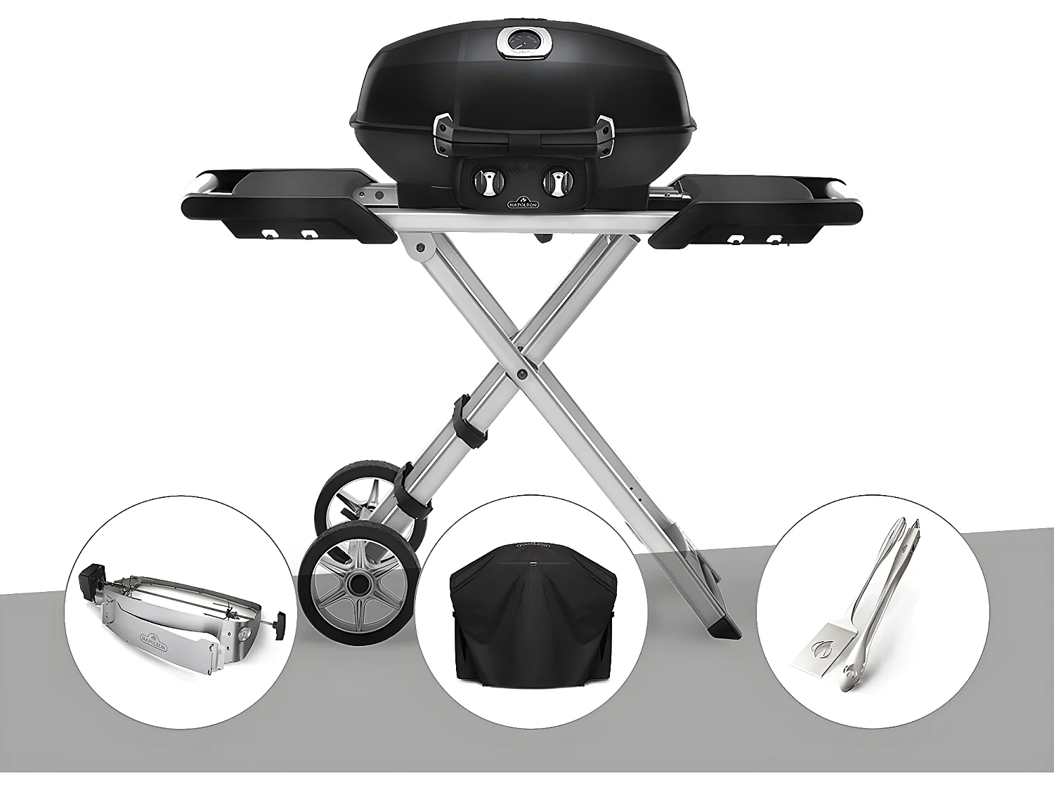 Barbecue à gaz Travel Q Pro 285X + Rôtissoire + Housse + Ensemble 2 ustensiles - Napoleon