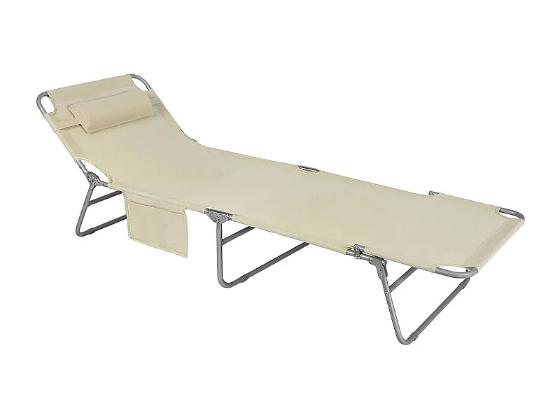 SoBuy Chaise Longue Pliable et Réglable, Transat de Jardin avec Appui-Tête et Pochette, Bain de Soleil, Charge 120 kg, Beige, OGS35-MI