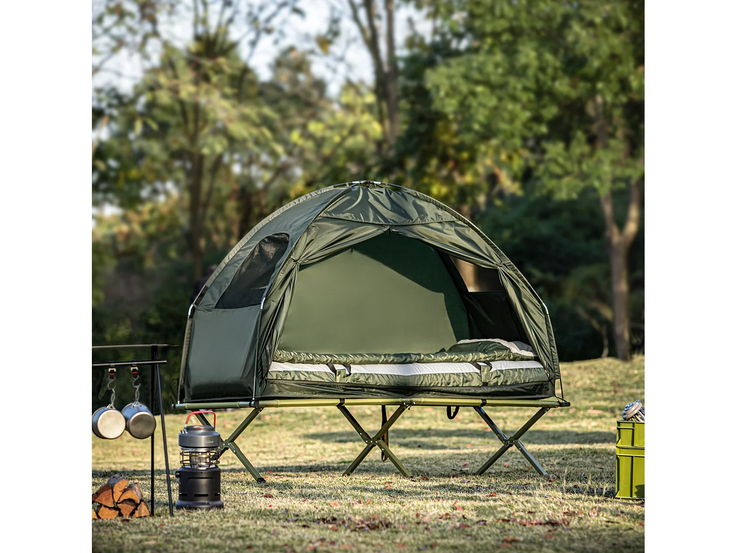 SoBuy® Brandina da Campeggio Pieghevole, Tenda da Campeggio,con Borsa e Materasso ad Aria, OGS32-GR,IT