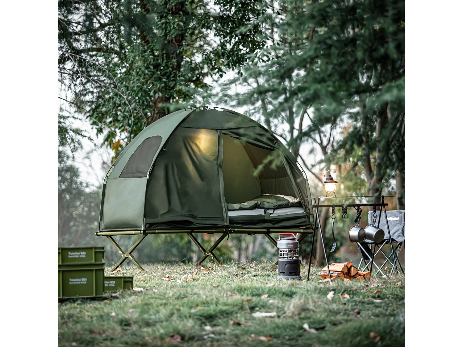 SoBuy® Brandina da Campeggio Pieghevole, Tenda da Campeggio,con Borsa e Materasso ad Aria, OGS32-GR,IT