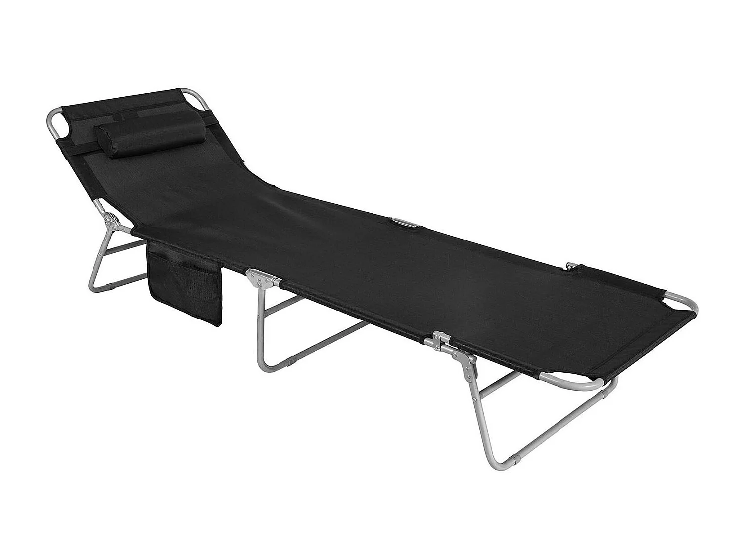 SoBuy Chaise Longue Pliable et Réglable, Transat de Jardin avec Appui-Tête et Pochette, Bain de Soleil, Charge 120 kg, Noir, OGS35-SCH
