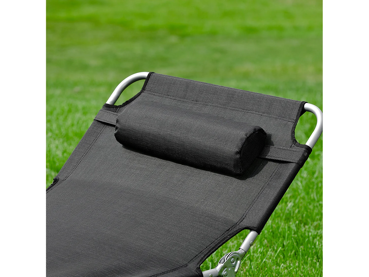 SoBuy Chaise Longue Pliable et Réglable, Transat de Jardin avec Appui-Tête et Pochette, Bain de Soleil, Charge 120 kg, Noir, OGS35-SCH