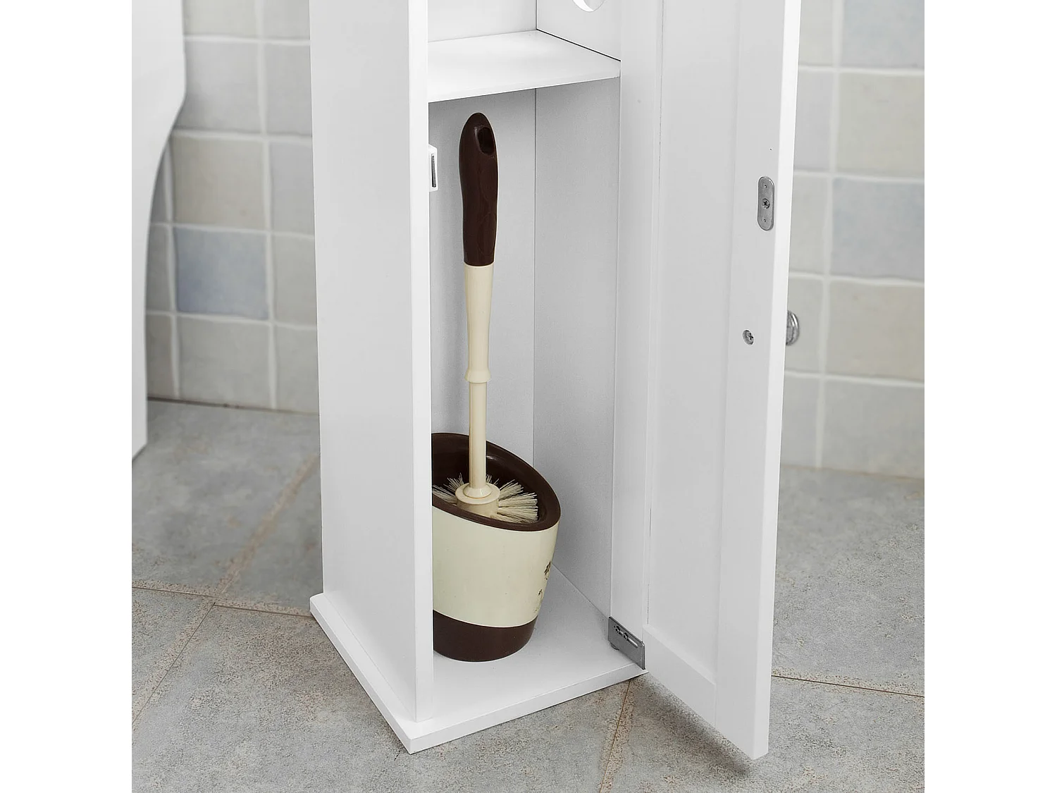 SoBuy  FRG135-W,Piantana portarotolo e portascopino 2 in 1, Mobile bagno, bianco, IT