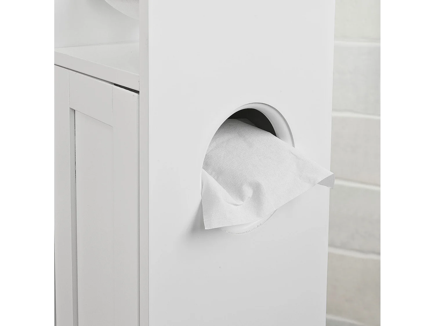 SoBuy  FRG135-W,Piantana portarotolo e portascopino 2 in 1, Mobile bagno, bianco, IT