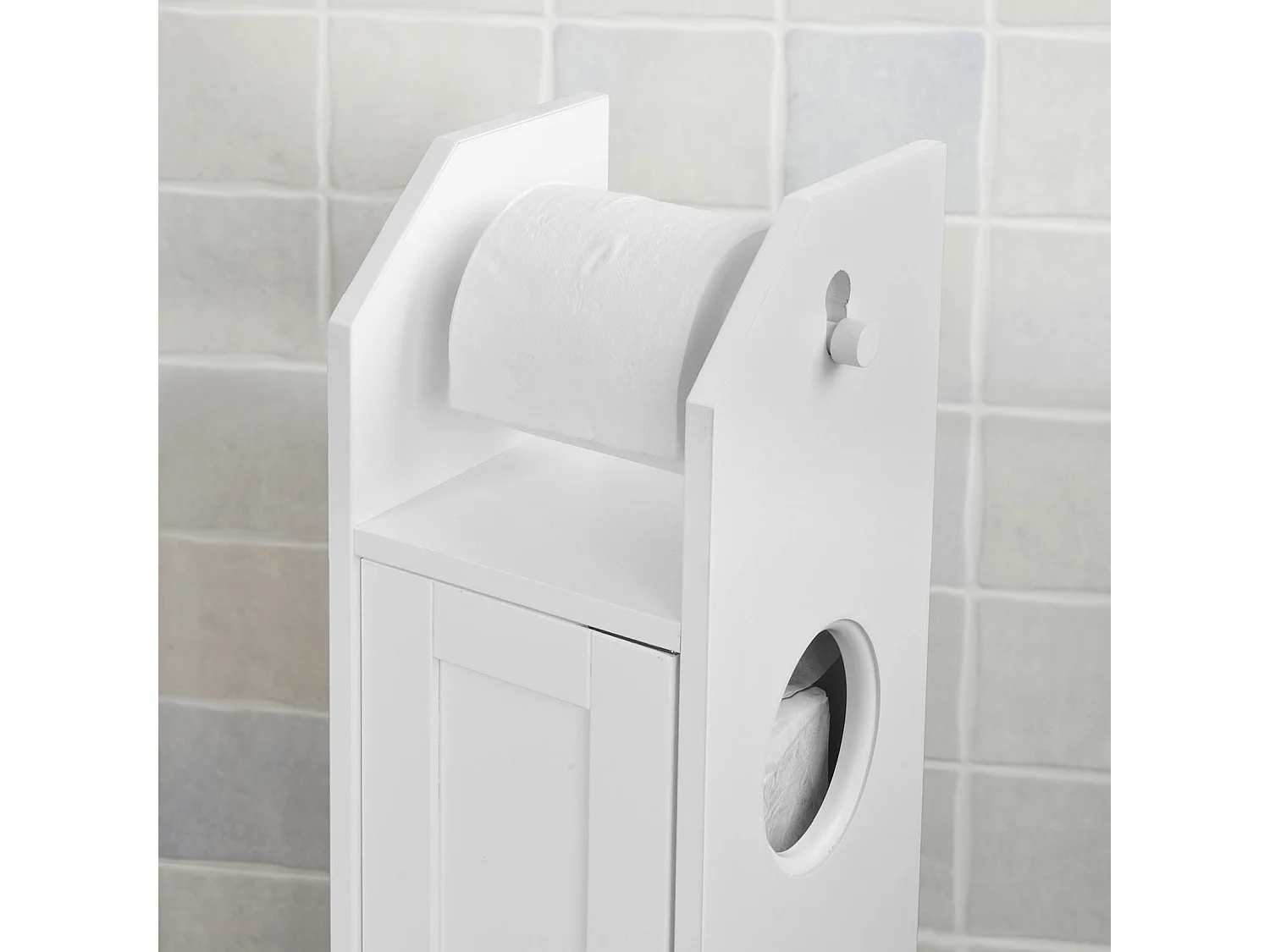 SoBuy  FRG135-W,Piantana portarotolo e portascopino 2 in 1, Mobile bagno, bianco, IT