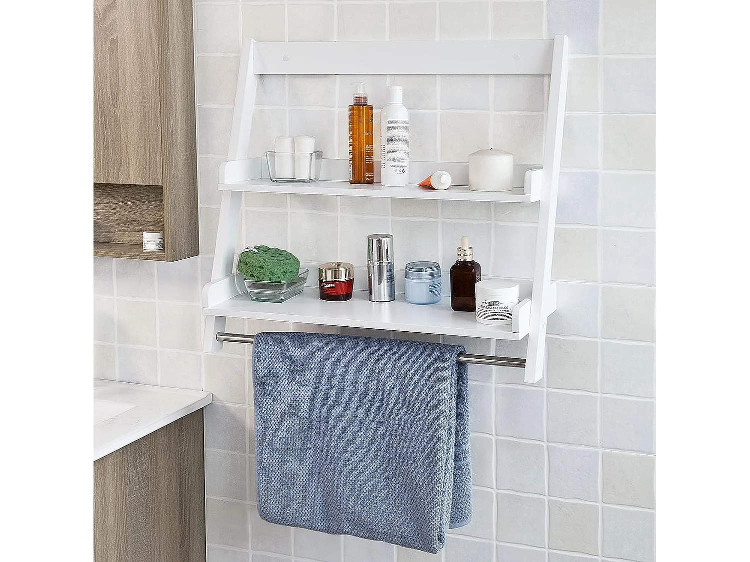 SoBuy Mensola Scala,mensola da bagno,Mensole portasciugamani,bianco, FRG117-W