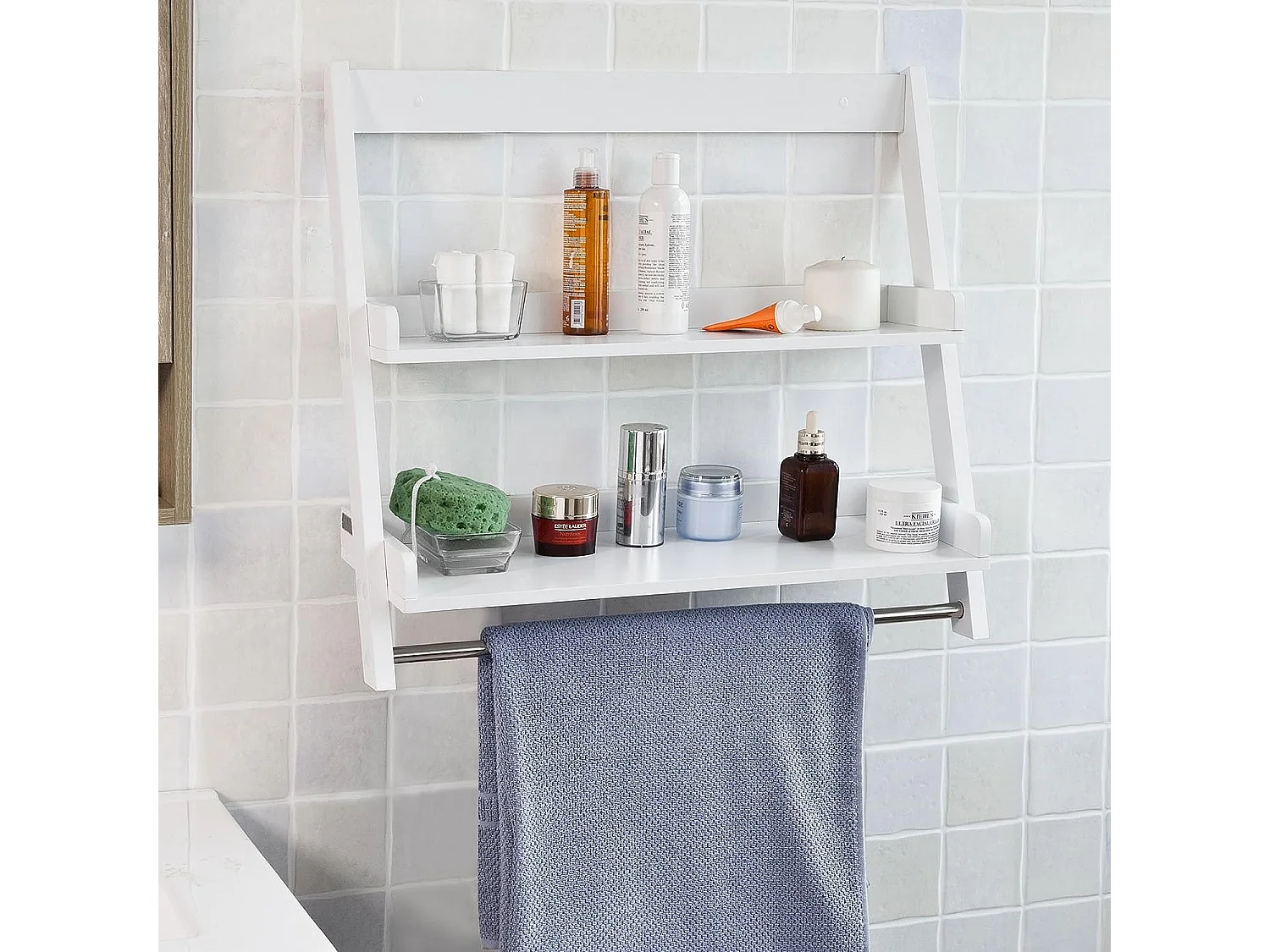 SoBuy Mensola Scala,mensola da bagno,Mensole portasciugamani,bianco, FRG117-W
