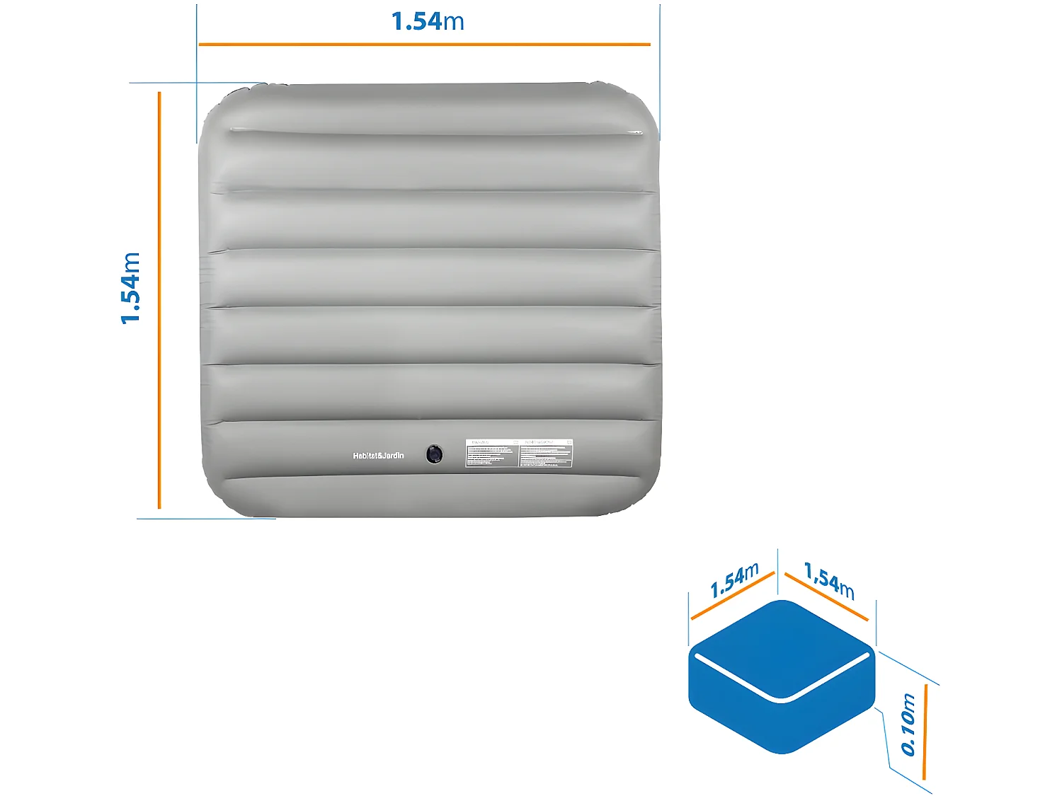 Cobertura inflável para spa 111 x 113 cm Cinza em plástico e vinil