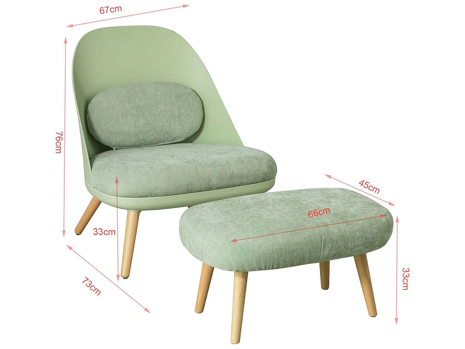 Relaxsessel FST63-GR 67 x 76 x 73 cm Grün