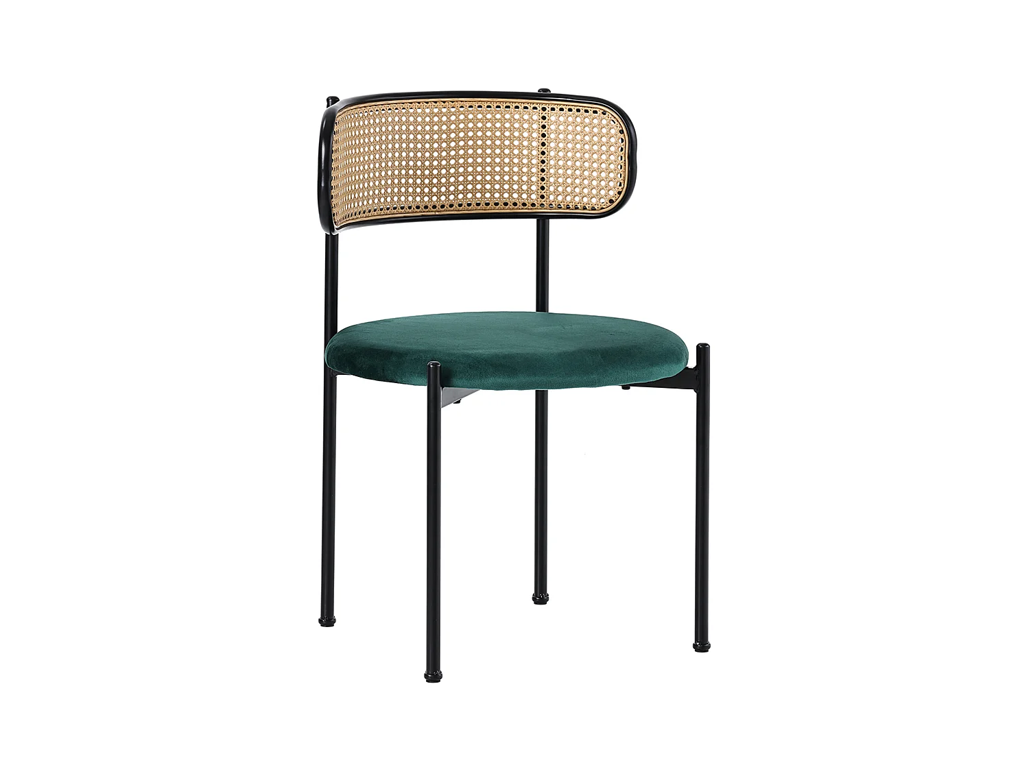 Lot de 4 Chaises en velours et rotin - pieds en métal - Vert