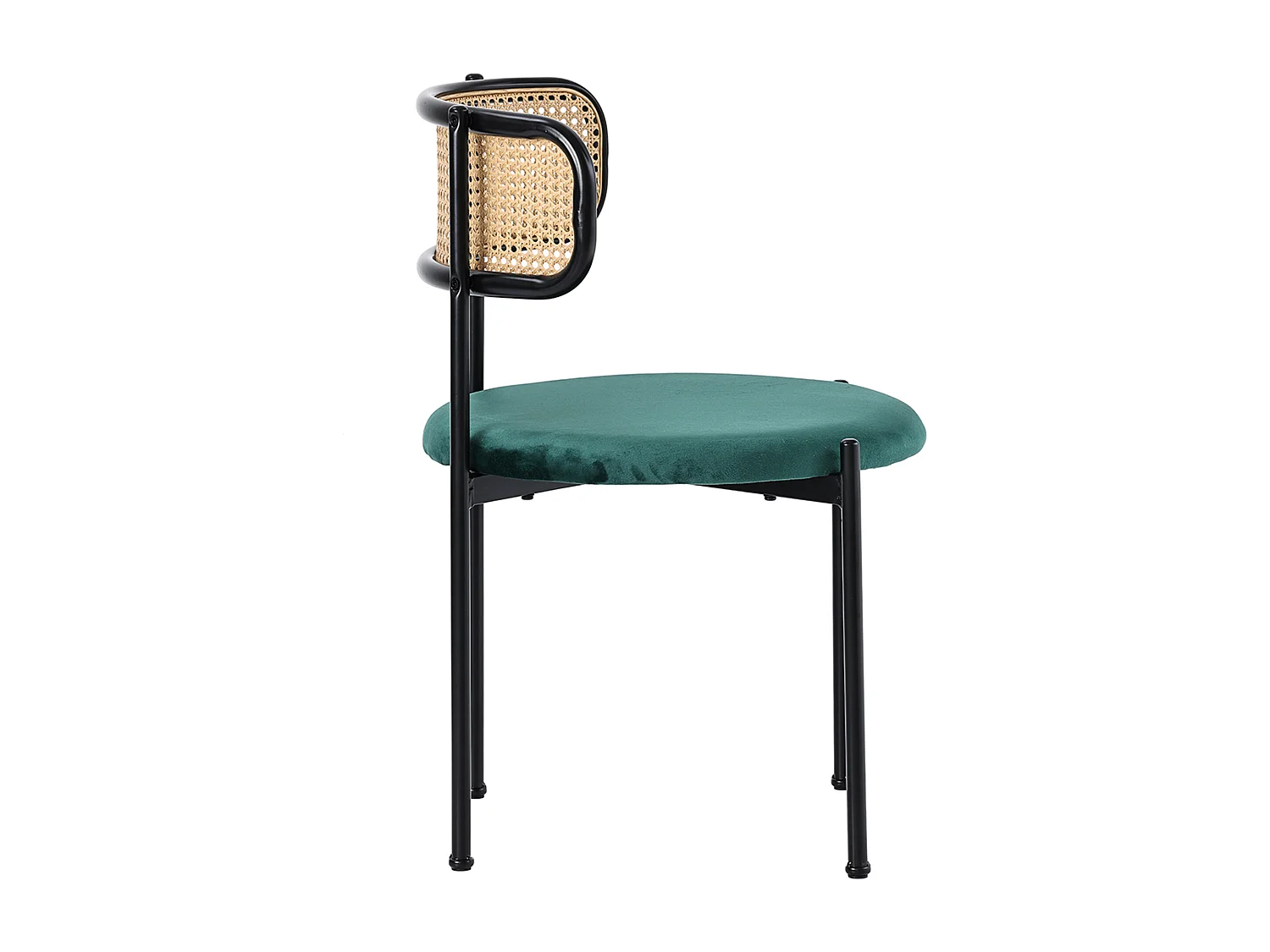 Set di 4 sedie in velluto e rattan - gambe in metallo - Verde