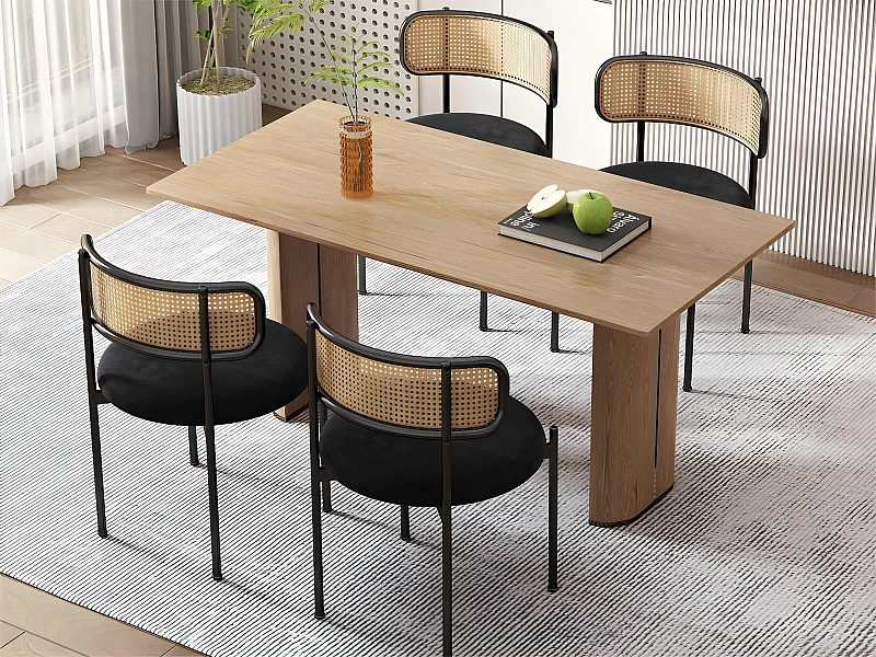 Set van 4 fluwelen en rotan stoelen - metalen poten - Zwart