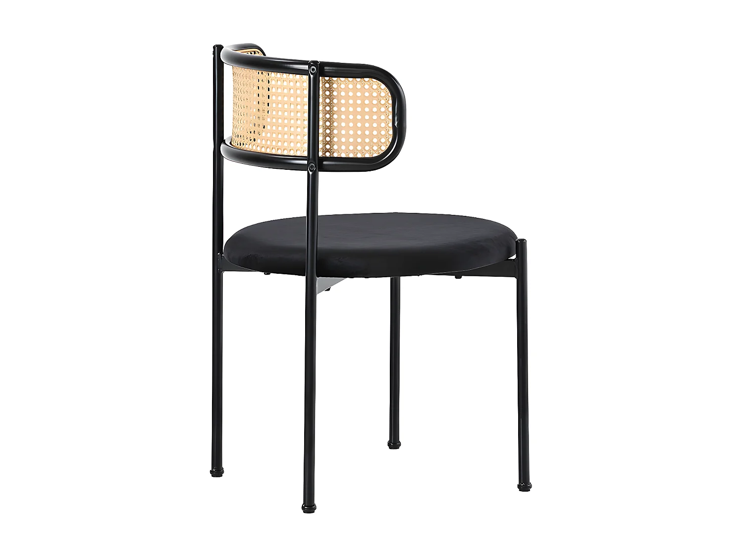 Set van 4 fluwelen en rotan stoelen - metalen poten - Zwart