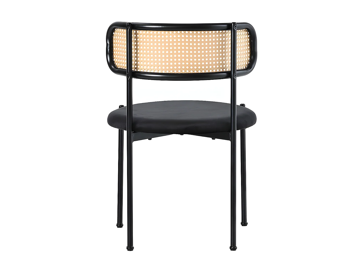 Set van 4 fluwelen en rotan stoelen - metalen poten - Zwart