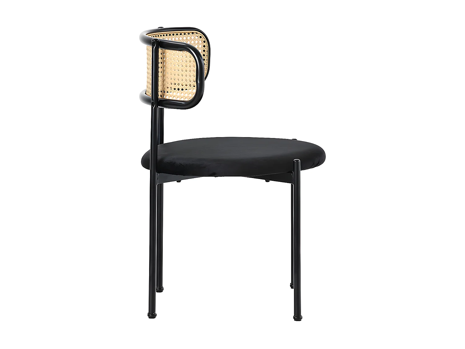 Lot de 4 Chaises en velours et rotin - pieds en métal - Noir