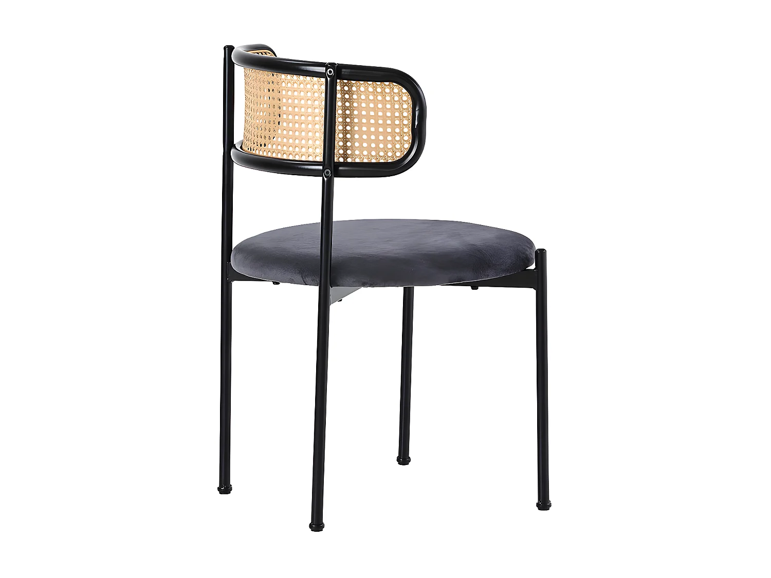 Lot de 4 Chaises en velours et rotin - pieds en métal - Gris